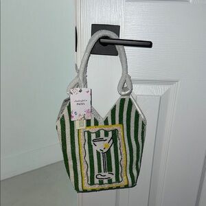 Viral Green and White Striped beaded martini Bag
